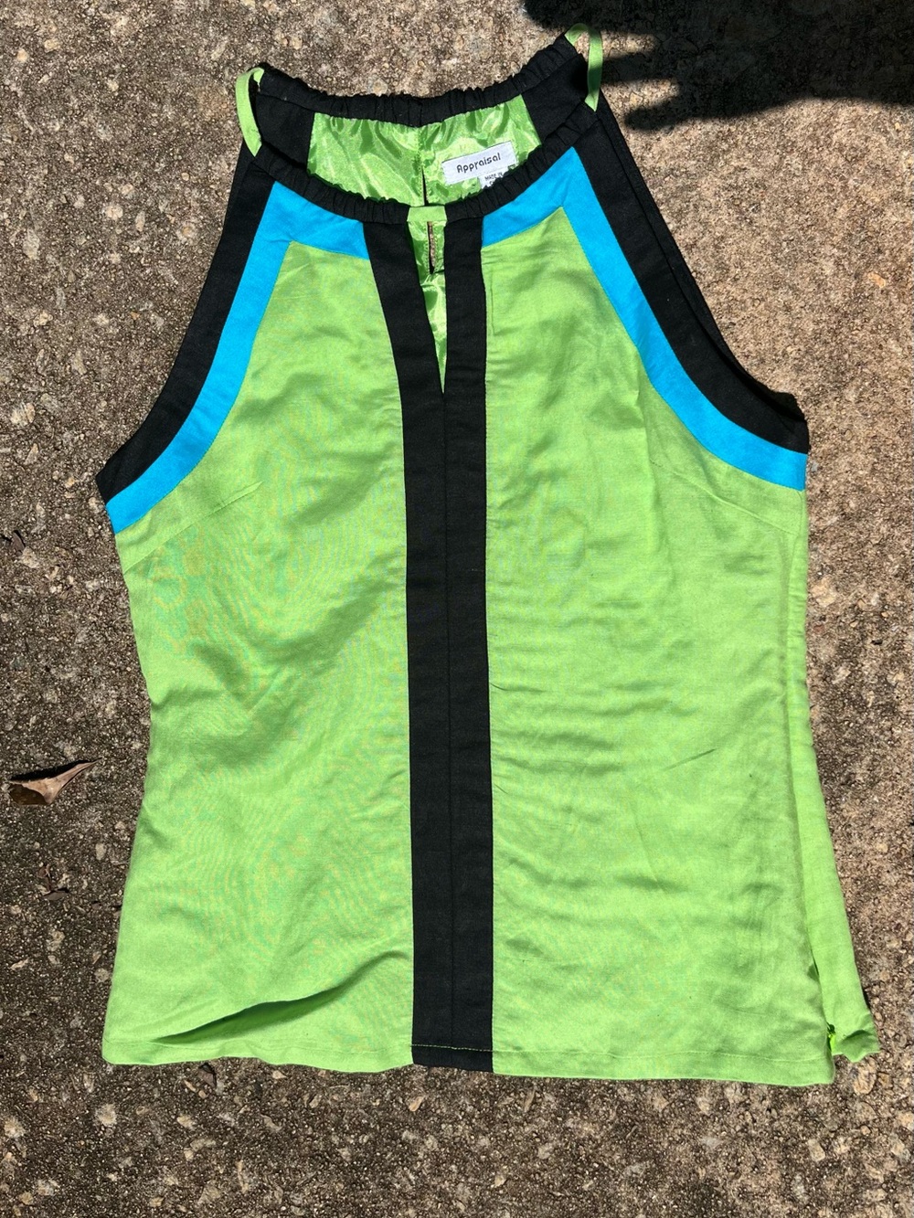 Appraisal Green  Tank  Black Trim and Blue Accents Sleeveless side zipper S